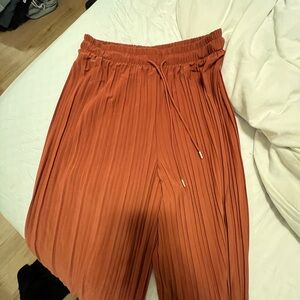 Pleated Rust Orange Wide-Leg Pants